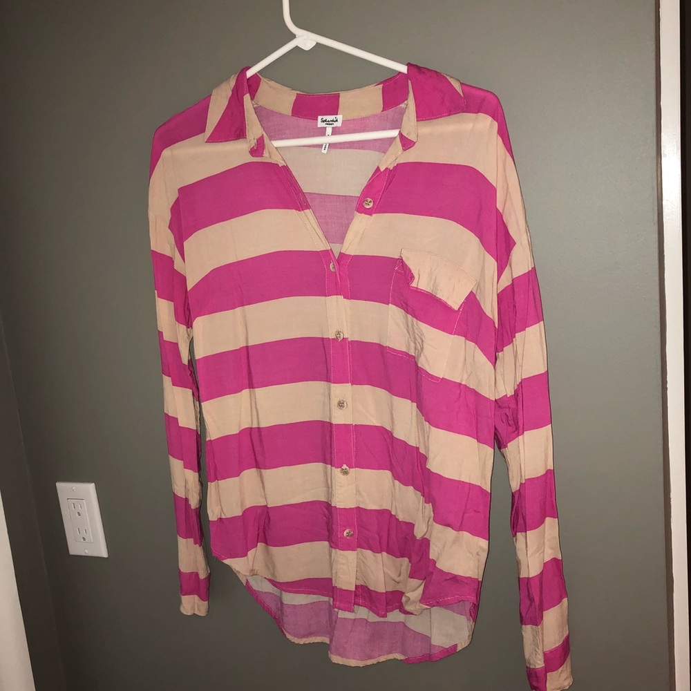 Splendid Pink and Tan Stripe Button down